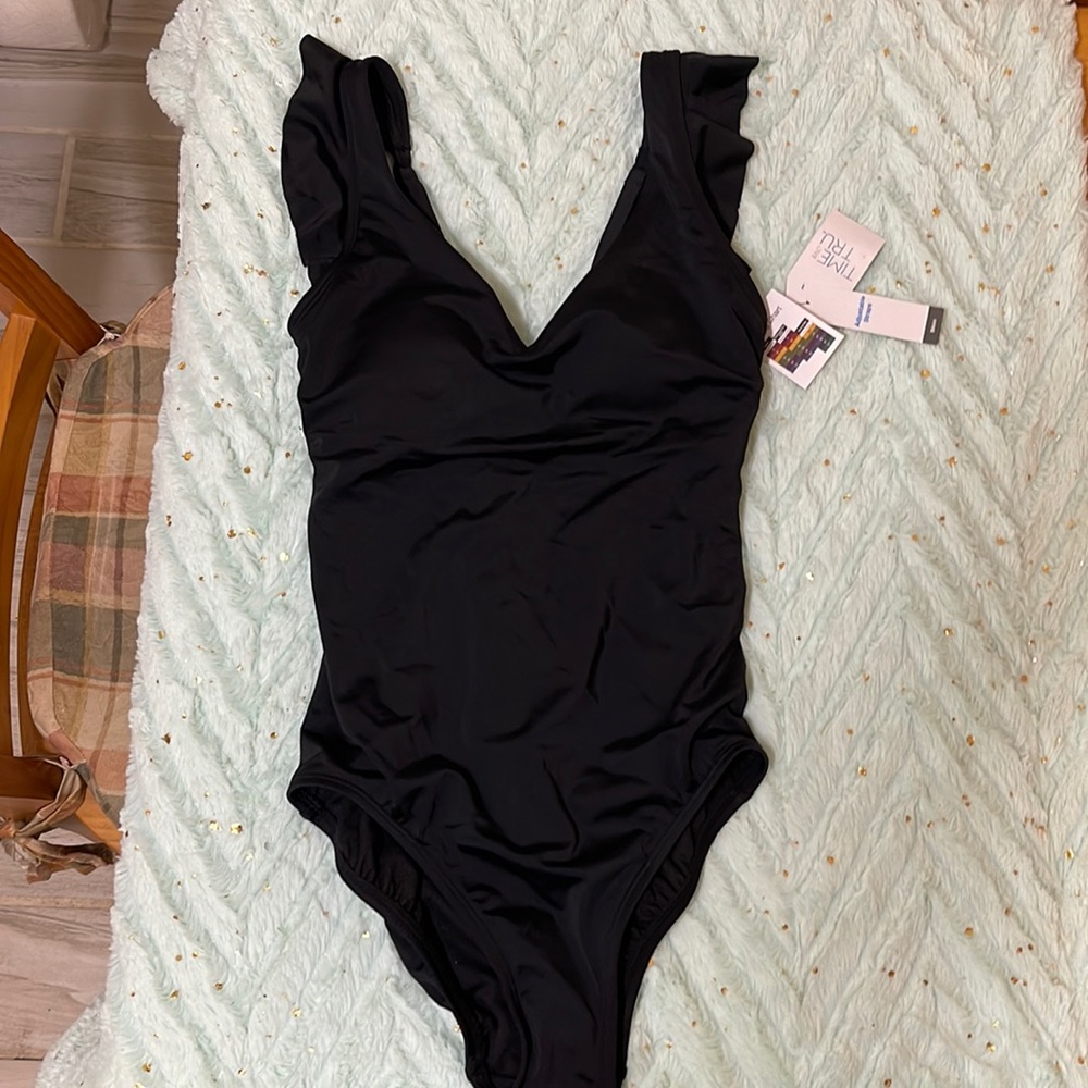 Time and True… one piece, black swimsuit… Size S (4-6)